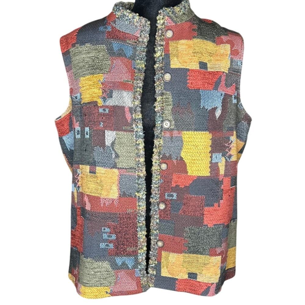 Coldwater Creek Vintage tapestry patchwork button up Vest colorblock